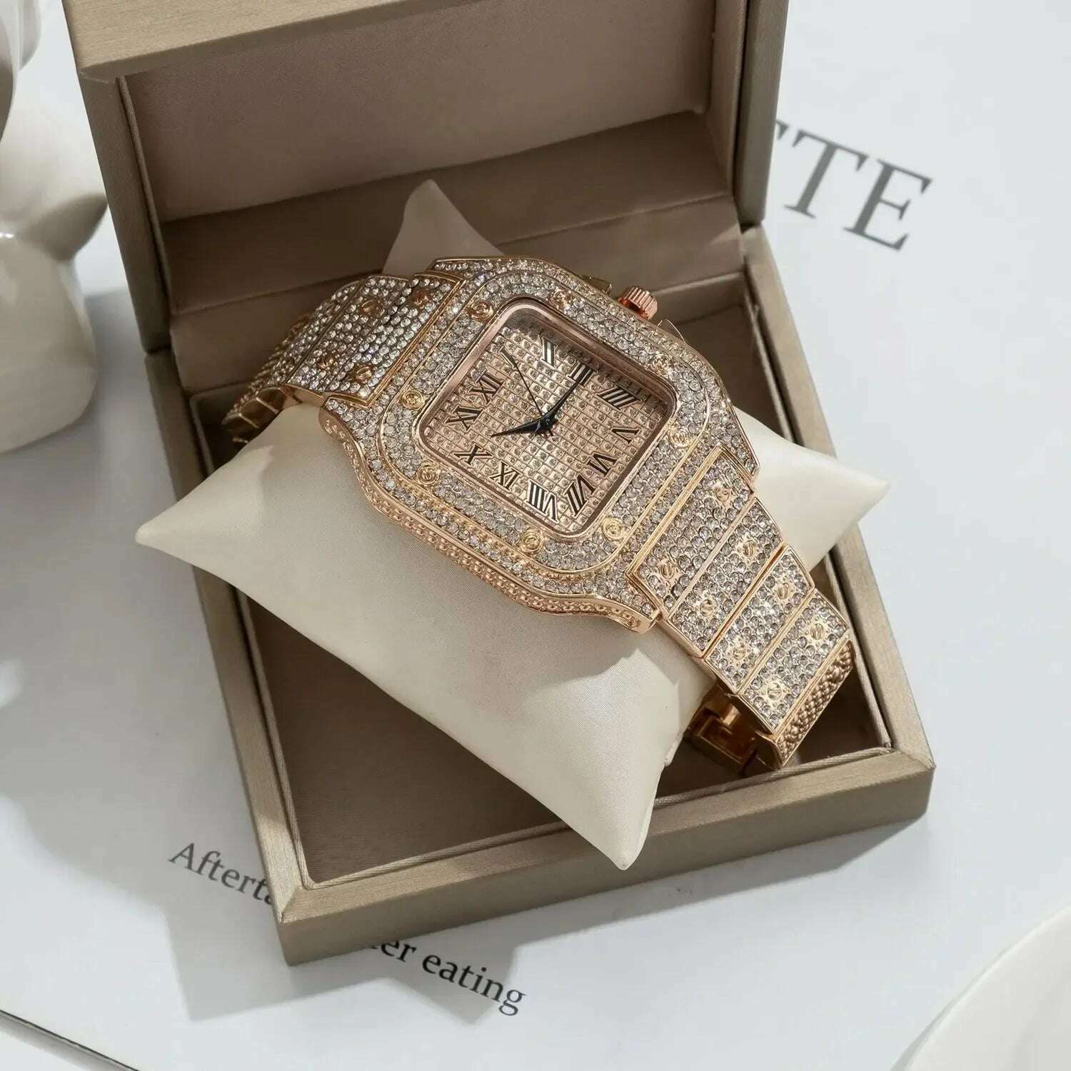 MAYZHISU Watch For Men Luxury Gold Square Men's Wristwatch Alloy Strap Full Diamond Business Quartz Watch for man Clock Gifts