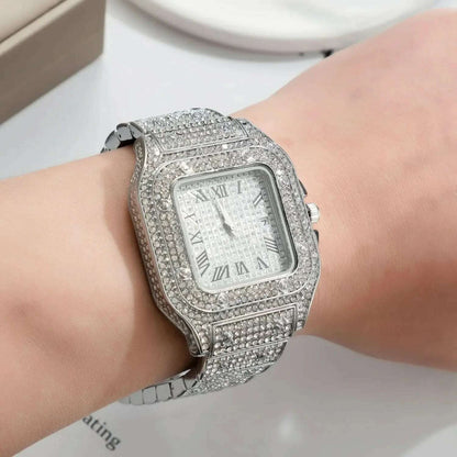 MAYZHISU Watch For Men Luxury Gold Square Men's Wristwatch Alloy Strap Full Diamond Business Quartz Watch for man Clock Gifts