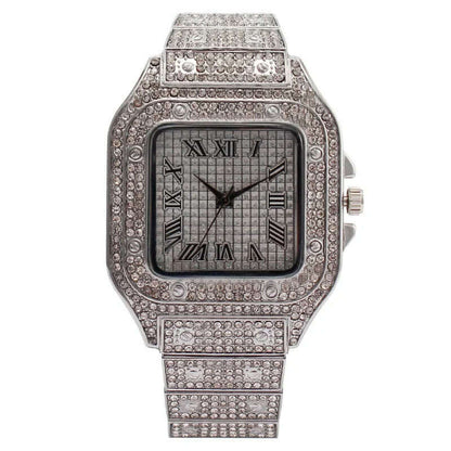 MAYZHISU Watch For Men Luxury Gold Square Men's Wristwatch Alloy Strap Full Diamond Business Quartz Watch for man Clock Gifts