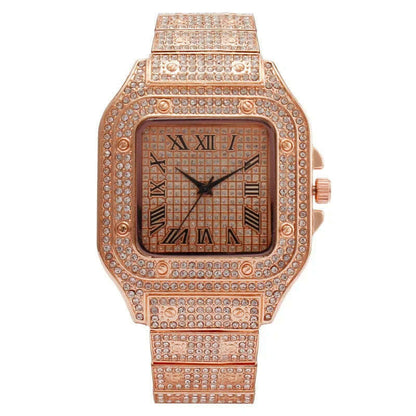 MAYZHISU Watch For Men Luxury Gold Square Men's Wristwatch Alloy Strap Full Diamond Business Quartz Watch for man Clock Gifts