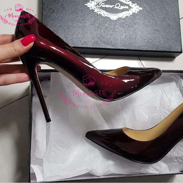 Meariasth 12cm Red Pointed Toe Pumps Stiletto high Heels women Patent Leather Shallow Dress Shoes Women Sexy Party Heels Blue