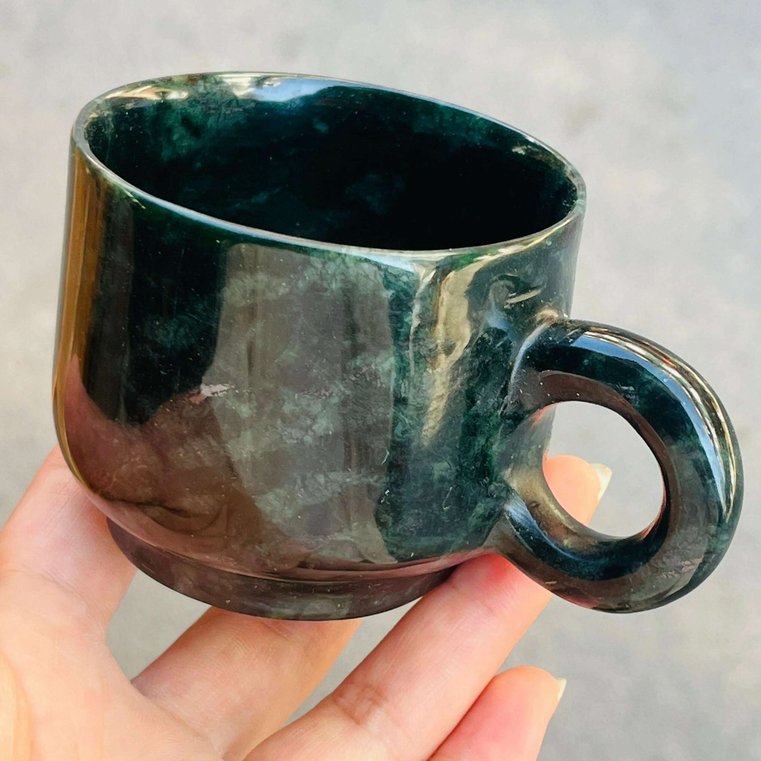 Medicine King Stone Teacup Handle Mug Natural Gemstone Green Jade Milk Coffee Mugs Health Gongfu Teaware Colleagues Friends Gift