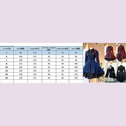 Medieval Cosplay Costumes Retro Gothic Lace Up Chain Bow Lolita Maid Dress Long Sleeves Ruffle Classic Slim Knee Sweet Dress