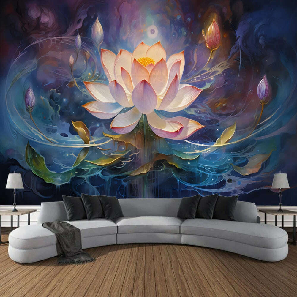 Meditation Lotus Tapestry Wall Art, Large Tapestry Mural Decoration, Home, Bedroom, Living Room Decoration