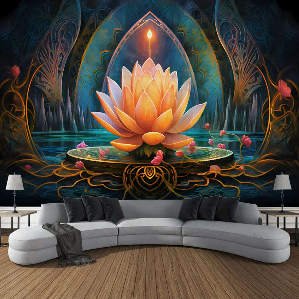 Meditation Lotus Tapestry Wall Art, Large Tapestry Mural Decoration, Home, Bedroom, Living Room Decoration