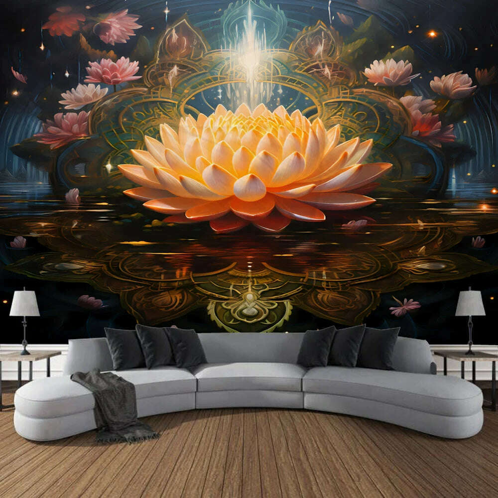 Meditation Lotus Tapestry Wall Art, Large Tapestry Mural Decoration, Home, Bedroom, Living Room Decoration