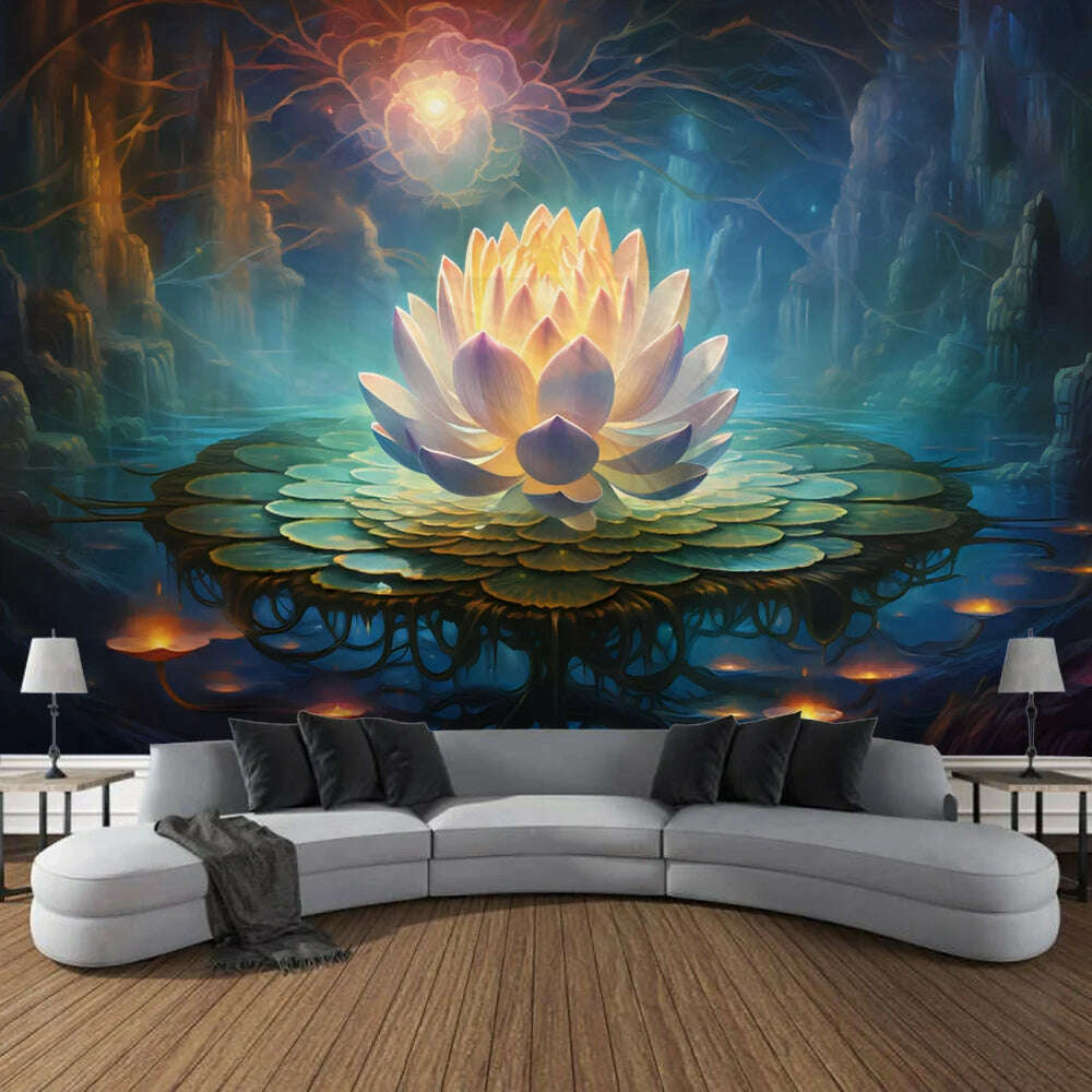 Meditation Lotus Tapestry Wall Art, Large Tapestry Mural Decoration, Home, Bedroom, Living Room Decoration