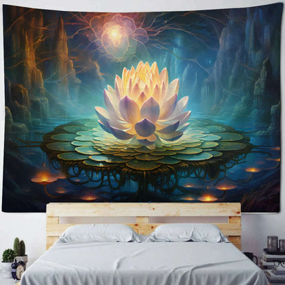 Meditation Lotus Tapestry Wall Art, Large Tapestry Mural Decoration, Home, Bedroom, Living Room Decoration