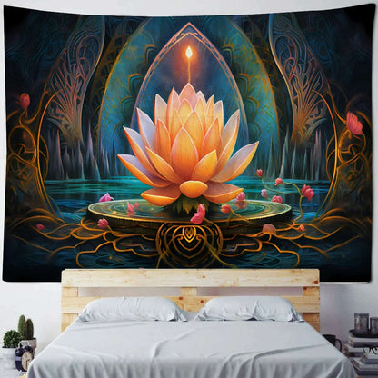 Meditation Lotus Tapestry Wall Art, Large Tapestry Mural Decoration, Home, Bedroom, Living Room Decoration