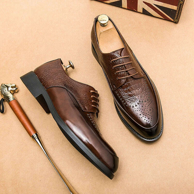 Men Casual Shoes Brock Oxford Retro Crocodile Leather Men Formal Shoes 2024 Spring Men's Shoes For Men Office Social Derby Shoes