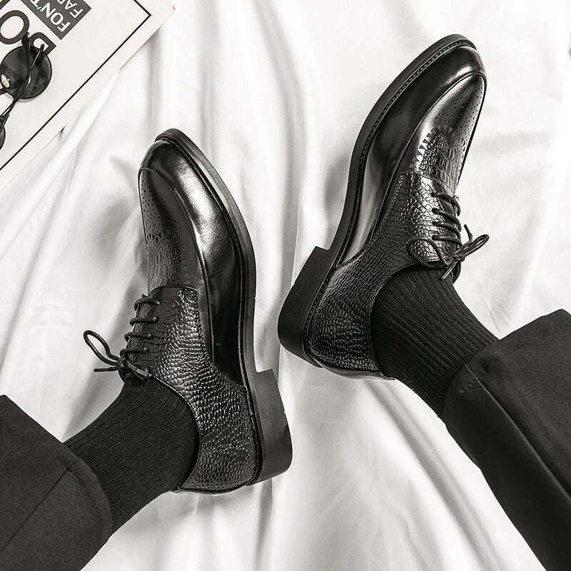 Men Casual Shoes Brock Oxford Retro Crocodile Leather Men Formal Shoes 2024 Spring Men's Shoes For Men Office Social Derby Shoes