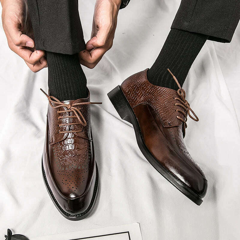 Men Casual Shoes Brock Oxford Retro Crocodile Leather Men Formal Shoes 2024 Spring Men's Shoes For Men Office Social Derby Shoes