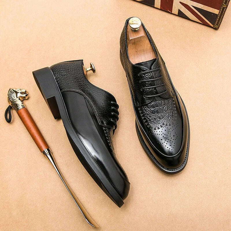 Men Casual Shoes Brock Oxford Retro Crocodile Leather Men Formal Shoes 2024 Spring Men's Shoes For Men Office Social Derby Shoes