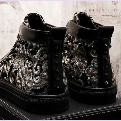 Men Fashion Casual Ankle Boots Spring Autumn Rivets Luxury Brand High Top Sneakers Male High Top Punk Style Shoes A6