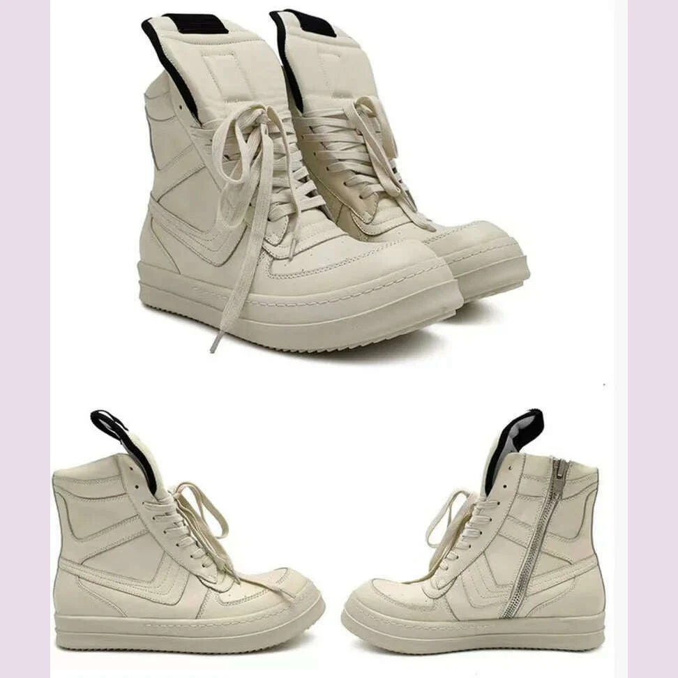 Men Shoes Genuine Leather High Top Boots For Women Vintage Original Luxury Trainers High Street Zip Sneakers