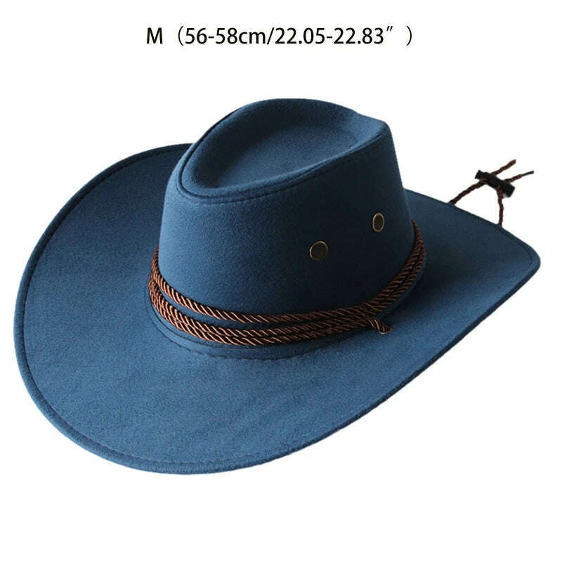 Men&#39;s Cool Sun Hat Solid Color Cool Western Cowboy Hat Plain Solid Color Men&#39;s Peaked Cap Large Western Rope Knight Cowboy Hat