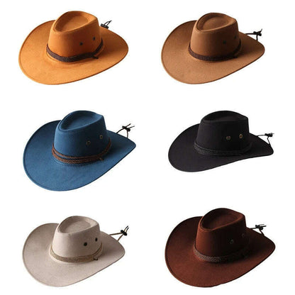 Men&#39;s Cool Sun Hat Solid Color Cool Western Cowboy Hat Plain Solid Color Men&#39;s Peaked Cap Large Western Rope Knight Cowboy Hat