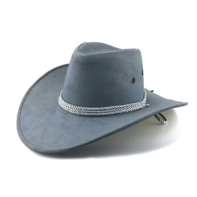 Men&#39;s Cool Sun Hat Solid Color Cool Western Cowboy Hat Plain Solid Color Men&#39;s Peaked Cap Large Western Rope Knight Cowboy Hat