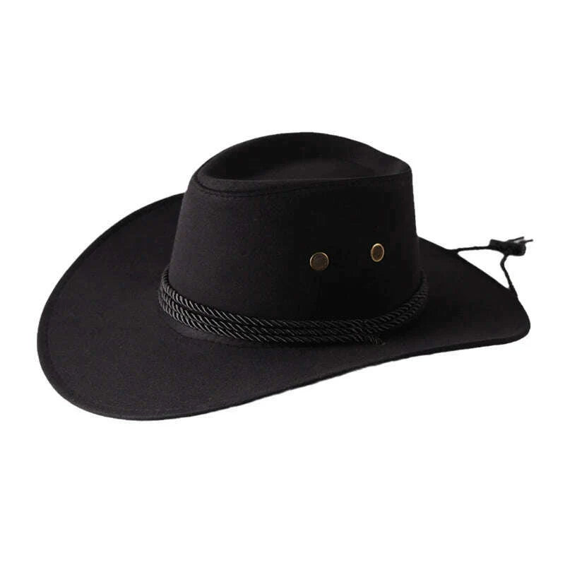 Men&#39;s Cool Sun Hat Solid Color Cool Western Cowboy Hat Plain Solid Color Men&#39;s Peaked Cap Large Western Rope Knight Cowboy Hat