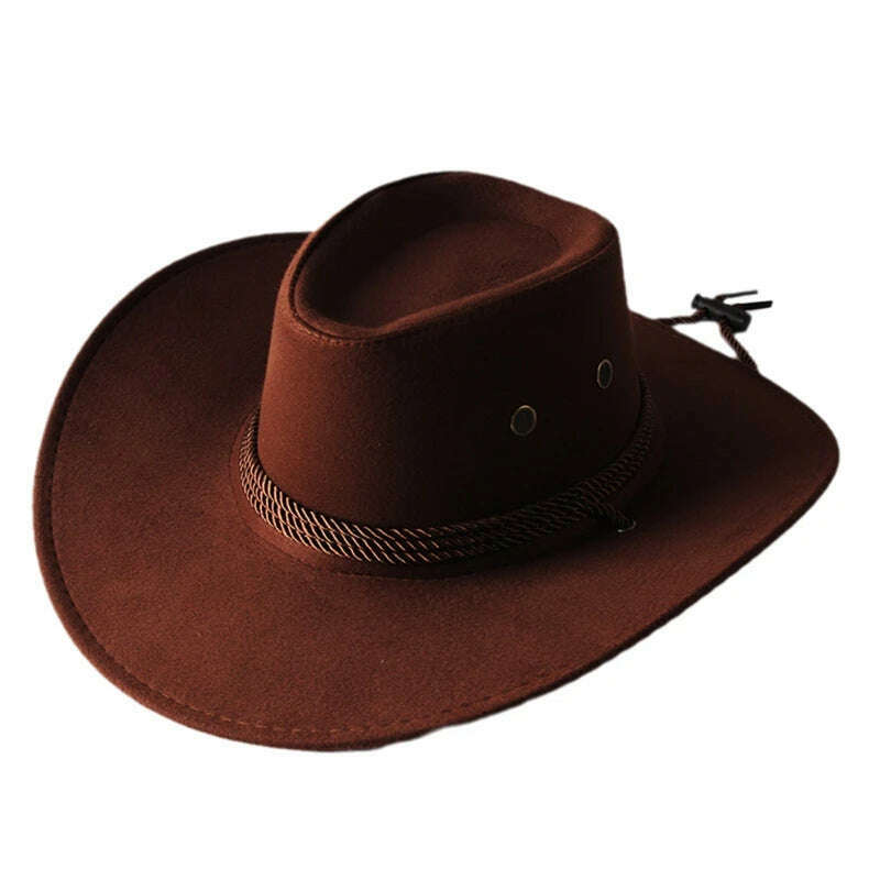 Men&#39;s Cool Sun Hat Solid Color Cool Western Cowboy Hat Plain Solid Color Men&#39;s Peaked Cap Large Western Rope Knight Cowboy Hat