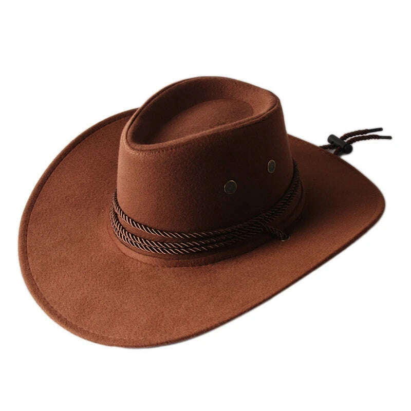 Men&#39;s Cool Sun Hat Solid Color Cool Western Cowboy Hat Plain Solid Color Men&#39;s Peaked Cap Large Western Rope Knight Cowboy Hat