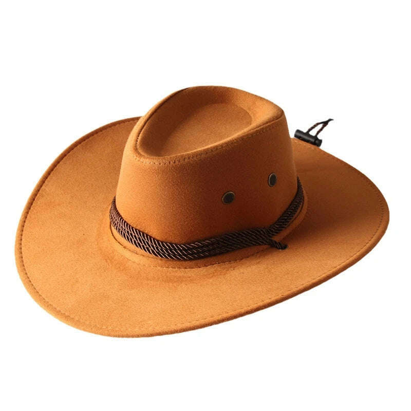 Men&#39;s Cool Sun Hat Solid Color Cool Western Cowboy Hat Plain Solid Color Men&#39;s Peaked Cap Large Western Rope Knight Cowboy Hat
