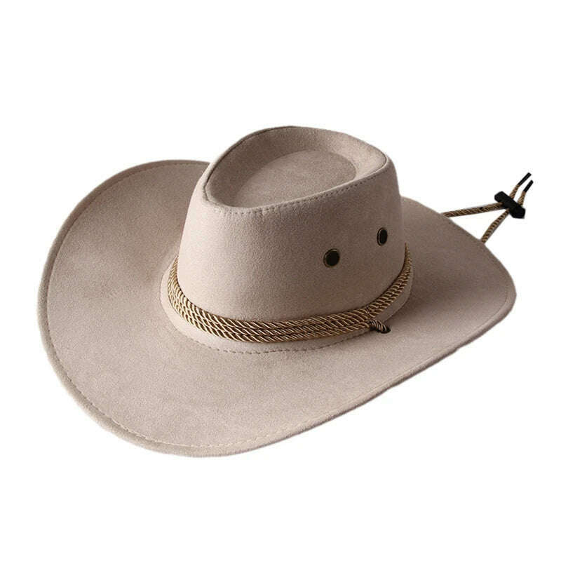 Men&#39;s Cool Sun Hat Solid Color Cool Western Cowboy Hat Plain Solid Color Men&#39;s Peaked Cap Large Western Rope Knight Cowboy Hat