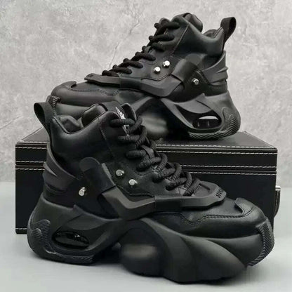 Men's Boots High Top 2024 Autumn New Trend Wear-resistant Synthetic Leather Boots Casual Lace Up Height Increasing Fashion Boots