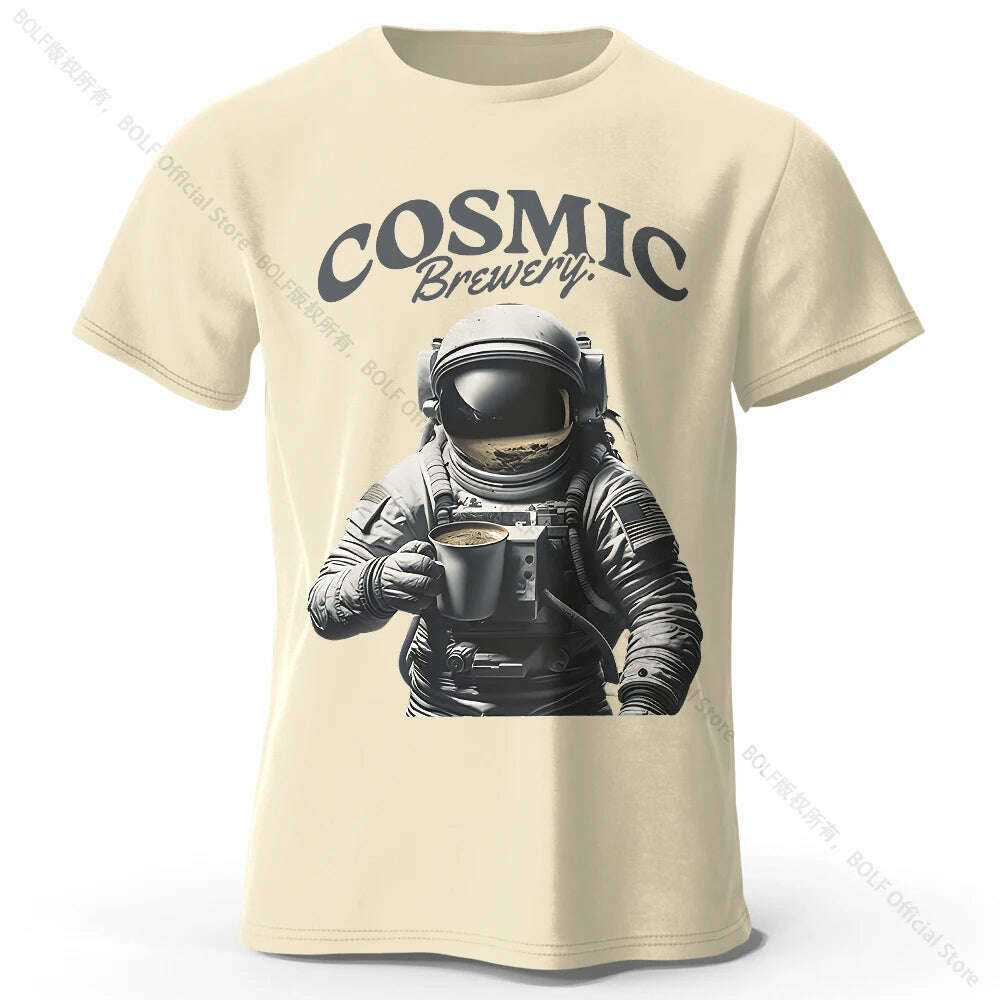 Men's Cosmic Brewery Printed T-Shirt 100% Cotton Oversized Street Graphic Tees for Men Women Summer Tops