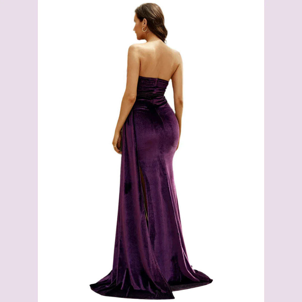 Missord Women Purple Velvet Prom Dress Elegant Strapless Ruched Thigh Split Draped Wedding Party Evening Dresses Long Gown