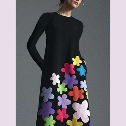 Missuoo 2023 Spring New Women's Floral Printed Dress Round Neck Long Sleeves Loose Fit Casual Party Dresses for Adult Female