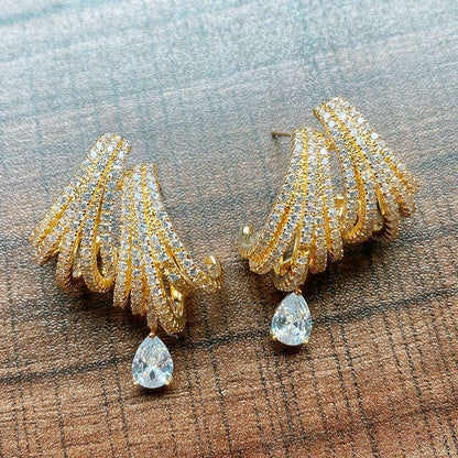 Missvikki Luxury DOUBLE CLAWS STUD Earrings Trendy Cubic Zircon Indian Earrings for women Wedding Engagement JEWELRY GIFT