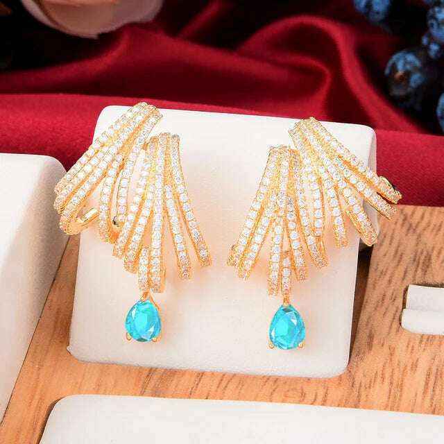 Missvikki Luxury DOUBLE CLAWS STUD Earrings Trendy Cubic Zircon Indian Earrings for women Wedding Engagement JEWELRY GIFT