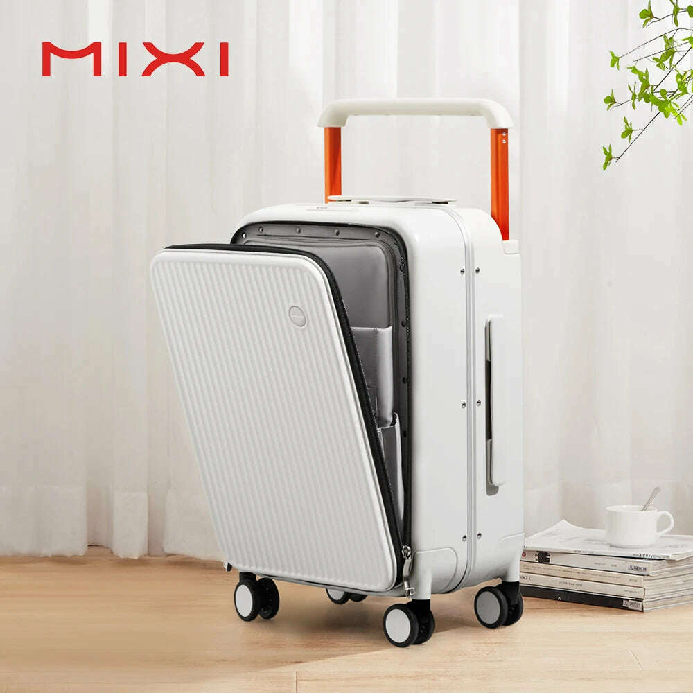 Mixi Front Laptop Pocket Suitcase Wide Handle Travel Suitcase Men 20''Carry-On Luggage Women PC Aluminum Frame Trolley Case 24''