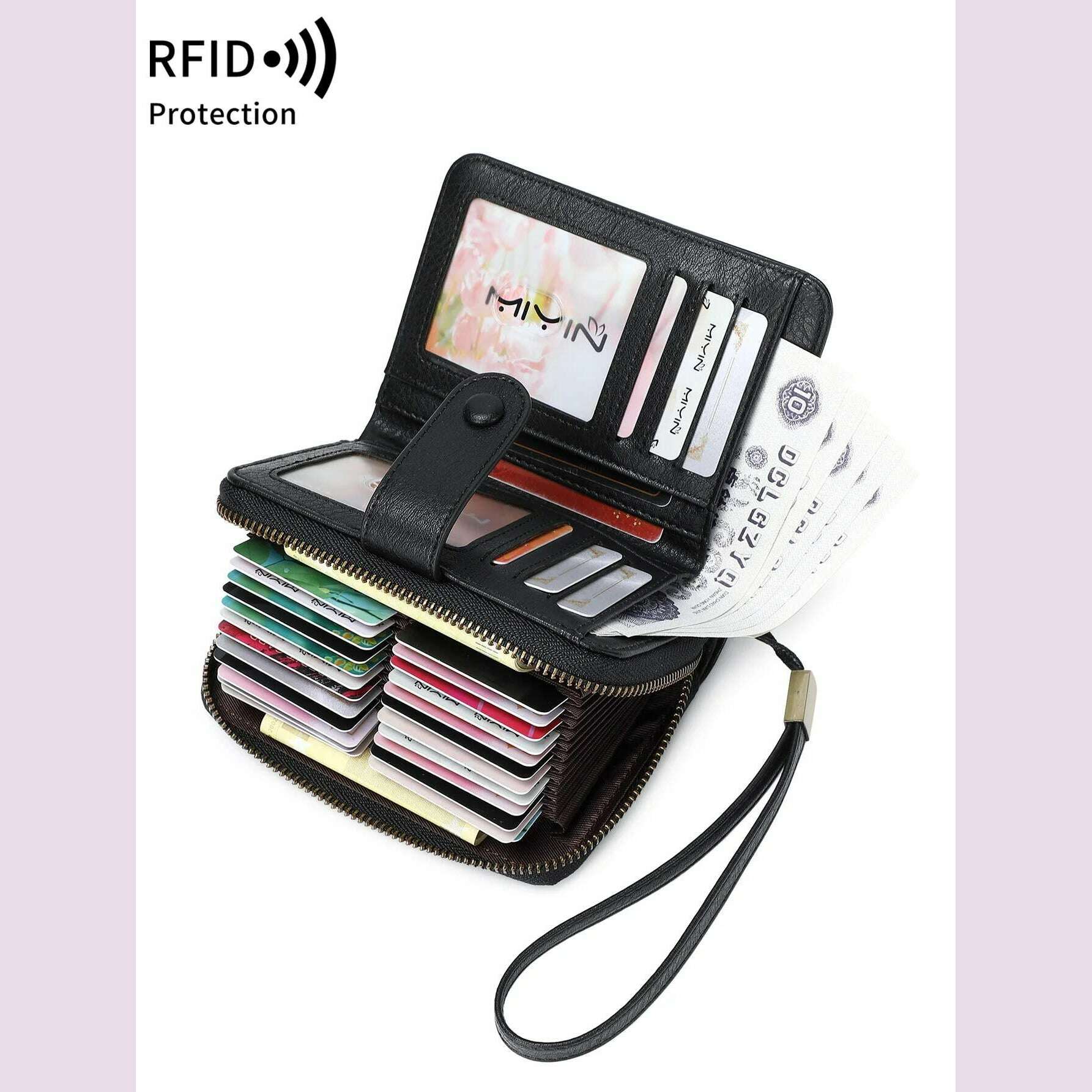MIYIN Retro Large Capacity RFID Shielded Women's Short Wallet Multi Card Slot Organ Credit Card Bag Multi Functional Zero Wallet