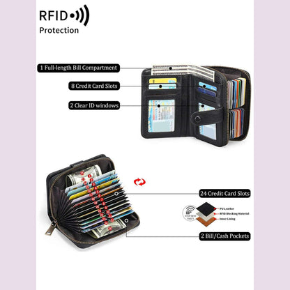 MIYIN Retro Large Capacity RFID Shielded Women's Short Wallet Multi Card Slot Organ Credit Card Bag Multi Functional Zero Wallet