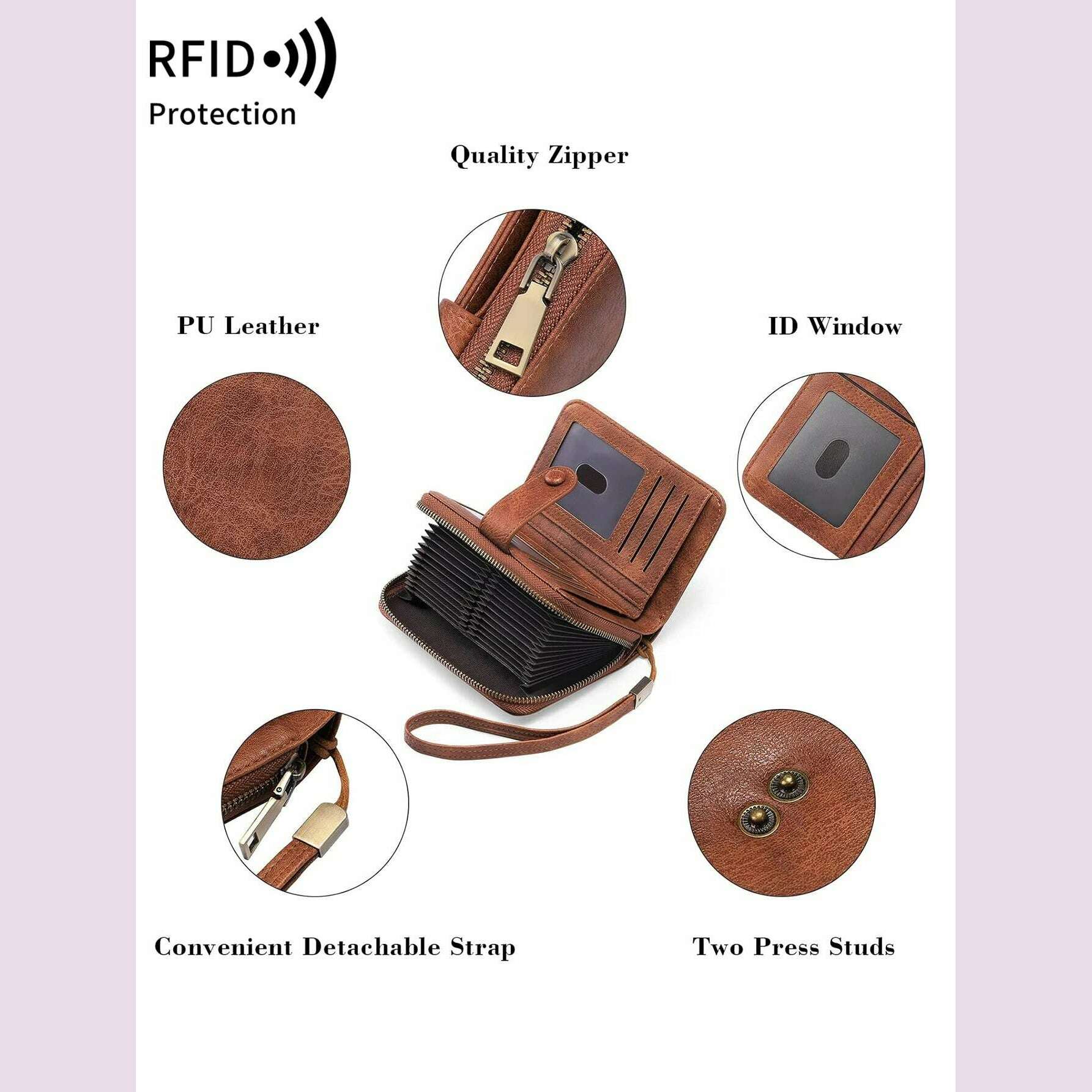 MIYIN Retro Large Capacity RFID Shielded Women's Short Wallet Multi Card Slot Organ Credit Card Bag Multi Functional Zero Wallet