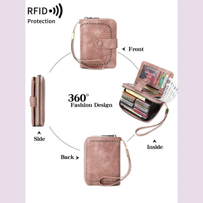 MIYIN Retro Large Capacity RFID Shielded Women's Short Wallet Multi Card Slot Organ Credit Card Bag Multi Functional Zero Wallet