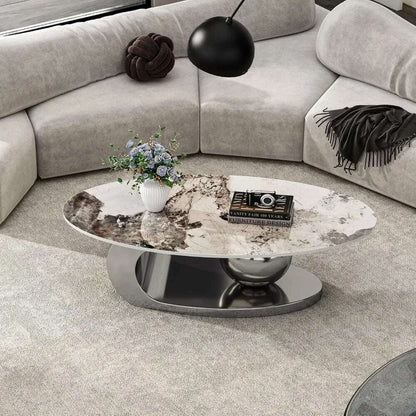 Modern Coffee Table with Marble Top, Exquisitely Crafted in White and Light Brown, Featuring A Modern Style Circular Design