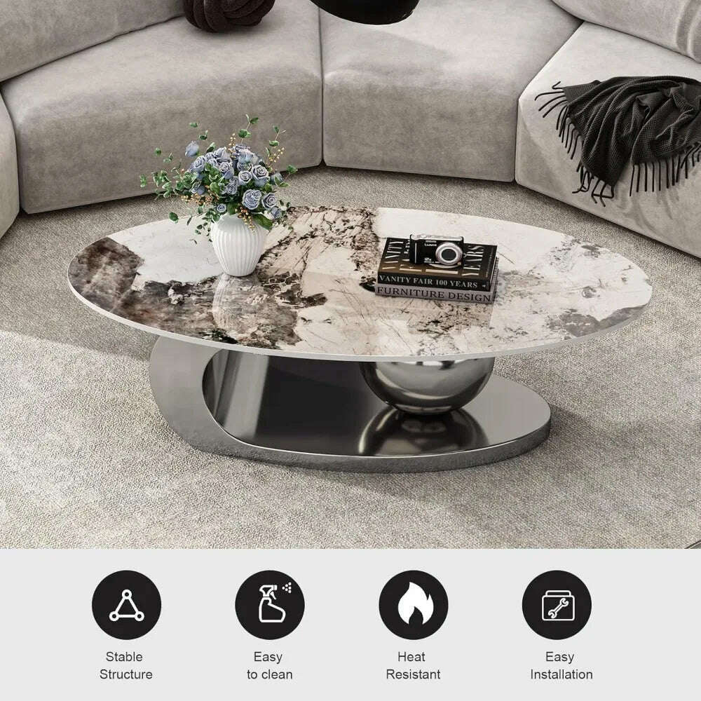 Modern Coffee Table with Marble Top, Exquisitely Crafted in White and Light Brown, Featuring A Modern Style Circular Design