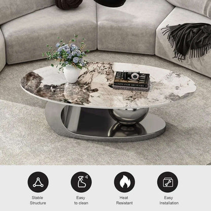 Modern Coffee Table with Marble Top, Exquisitely Crafted in White and Light Brown, Featuring A Modern Style Circular Design