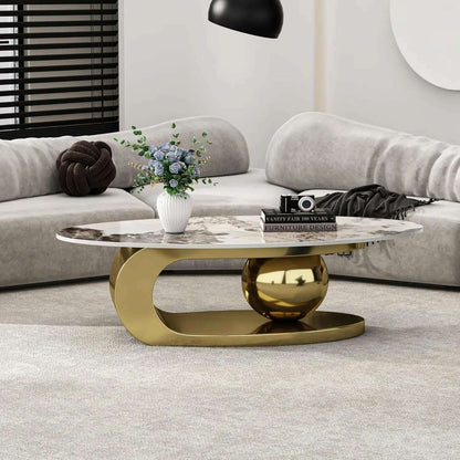 Modern Coffee Table with Marble Top, Exquisitely Crafted in White and Light Brown, Featuring A Modern Style Circular Design