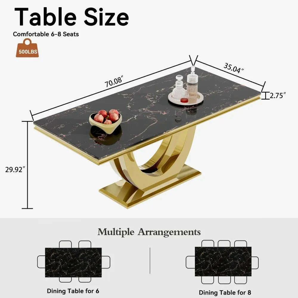 Modern Marble Dining Table, Luxurious Kitchen Table, Equipped with A Golden Geometric U-shaped Stainless Steel Base