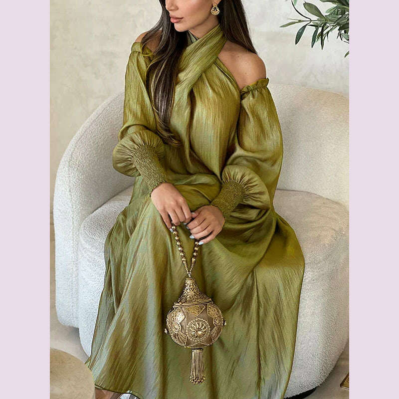 Modigirl Elegant Evening Party Dress For Women Clothing 2025 Spring Summer Puff Sleeves H-line Loose Plus Size Maxi Dresses 3XL