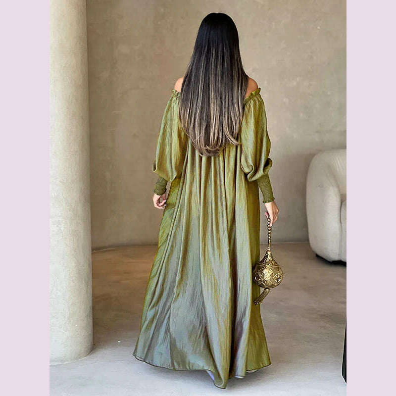 Modigirl Elegant Evening Party Dress For Women Clothing 2025 Spring Summer Puff Sleeves H-line Loose Plus Size Maxi Dresses 3XL