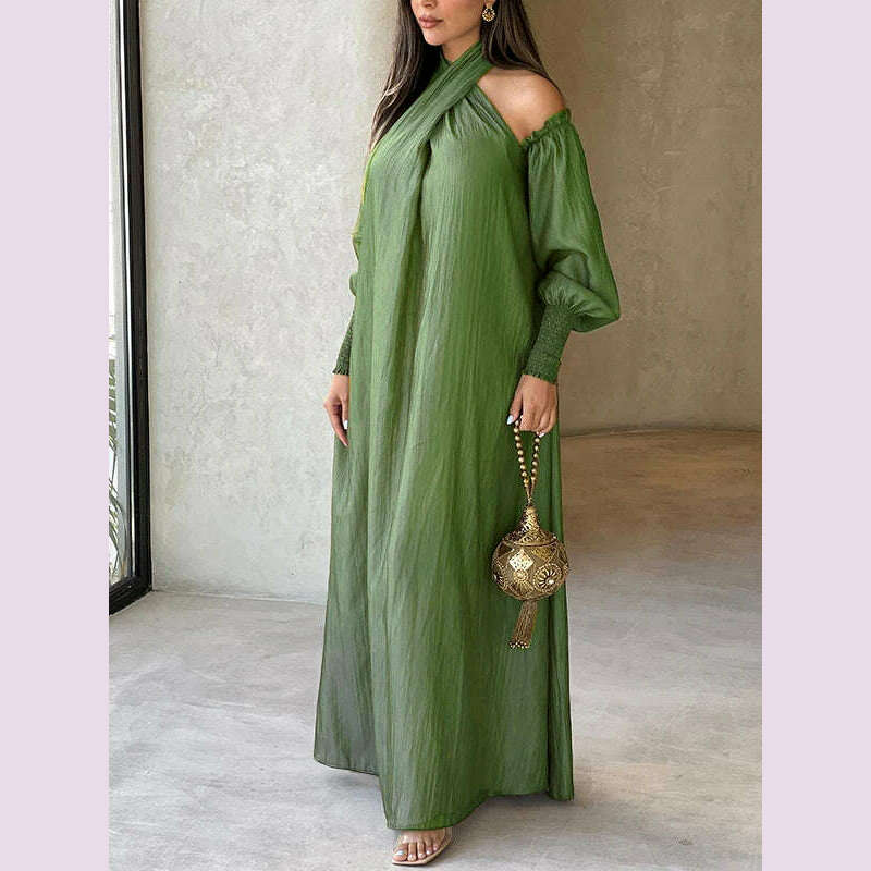 Modigirl Elegant Evening Party Dress For Women Clothing 2025 Spring Summer Puff Sleeves H-line Loose Plus Size Maxi Dresses 3XL
