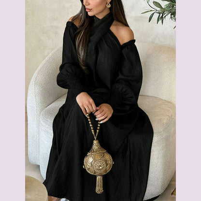 Modigirl Elegant Evening Party Dress For Women Clothing 2025 Spring Summer Puff Sleeves H-line Loose Plus Size Maxi Dresses 3XL