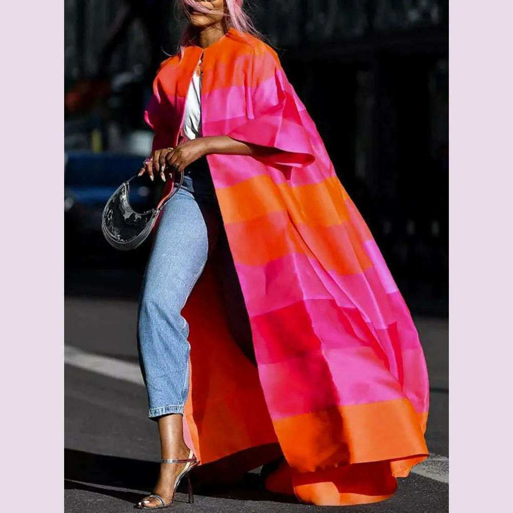 Modigirl Fall Clothes 2024 Women Outerwear Trench Autumn New Fashion Loose Short Sleeves Contrast Striped Women's Long Jackets