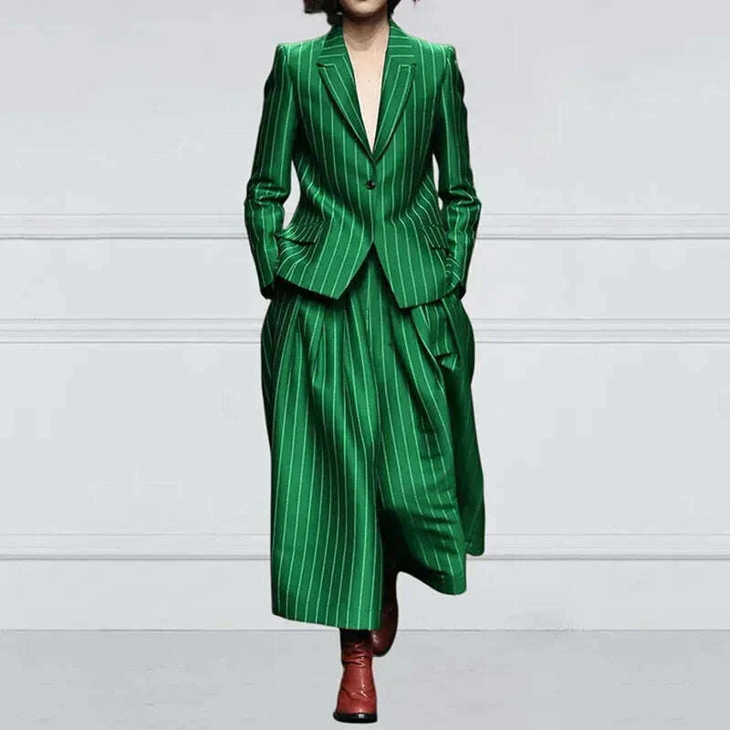 Modigirl Winter Clothes Trendy Pants Suits Set Office for Women 2024 Autumn British Striped Loose Wide Leg Womens England Capris