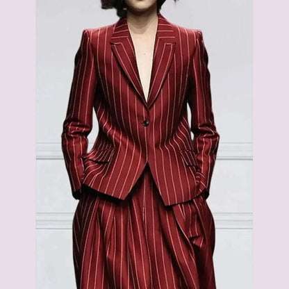Modigirl Winter Clothes Trendy Pants Suits Set Office for Women 2024 Autumn British Striped Loose Wide Leg Womens England Capris